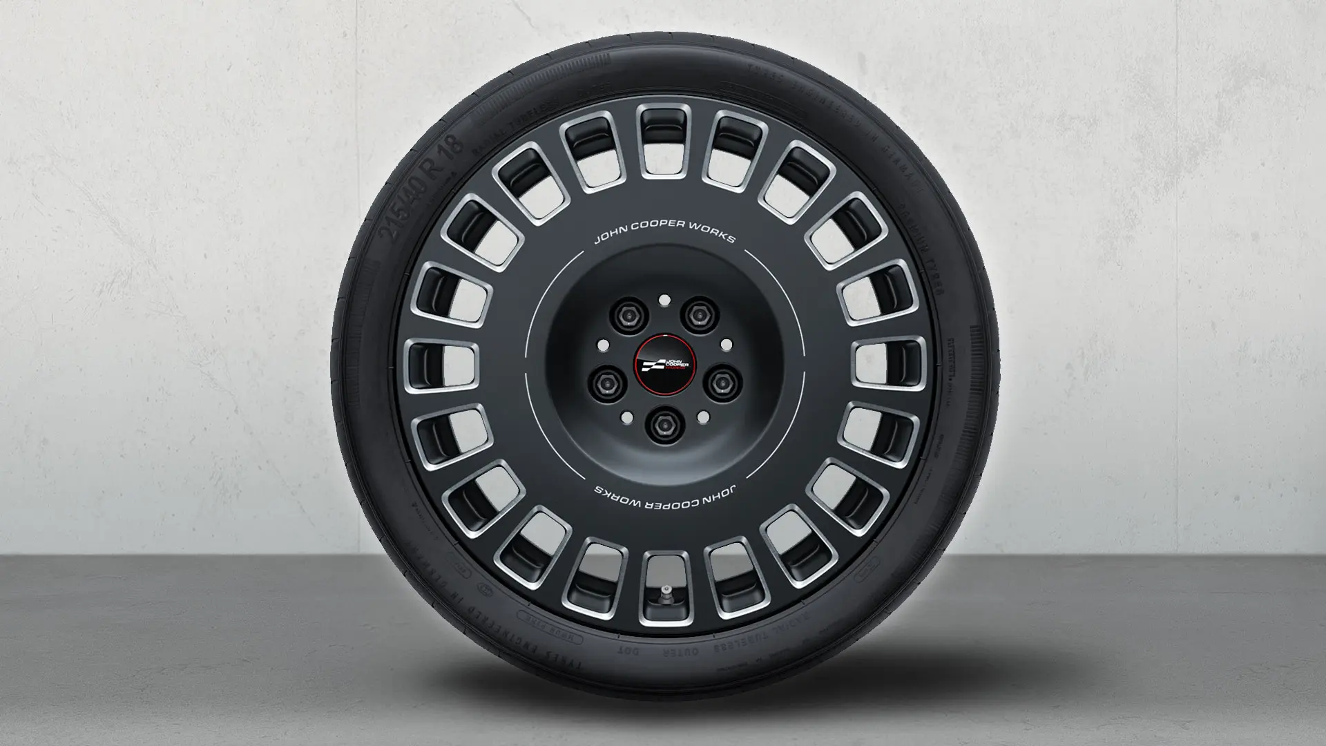 MINI JCW 18" Rallye Spoke 964 ‑vanne, Frozen Midnight Grey ja timanttihionta.