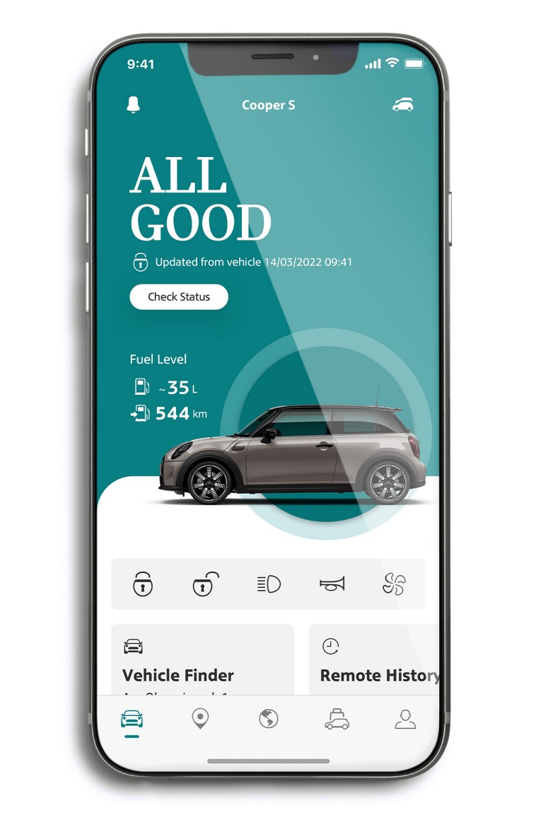 mini connected – mini-sovellus – ajoneuvon välilehti
