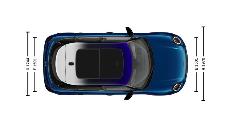 MINI Cooper 5-ovinen - mitat - introkuva näkymä ylhäältä
